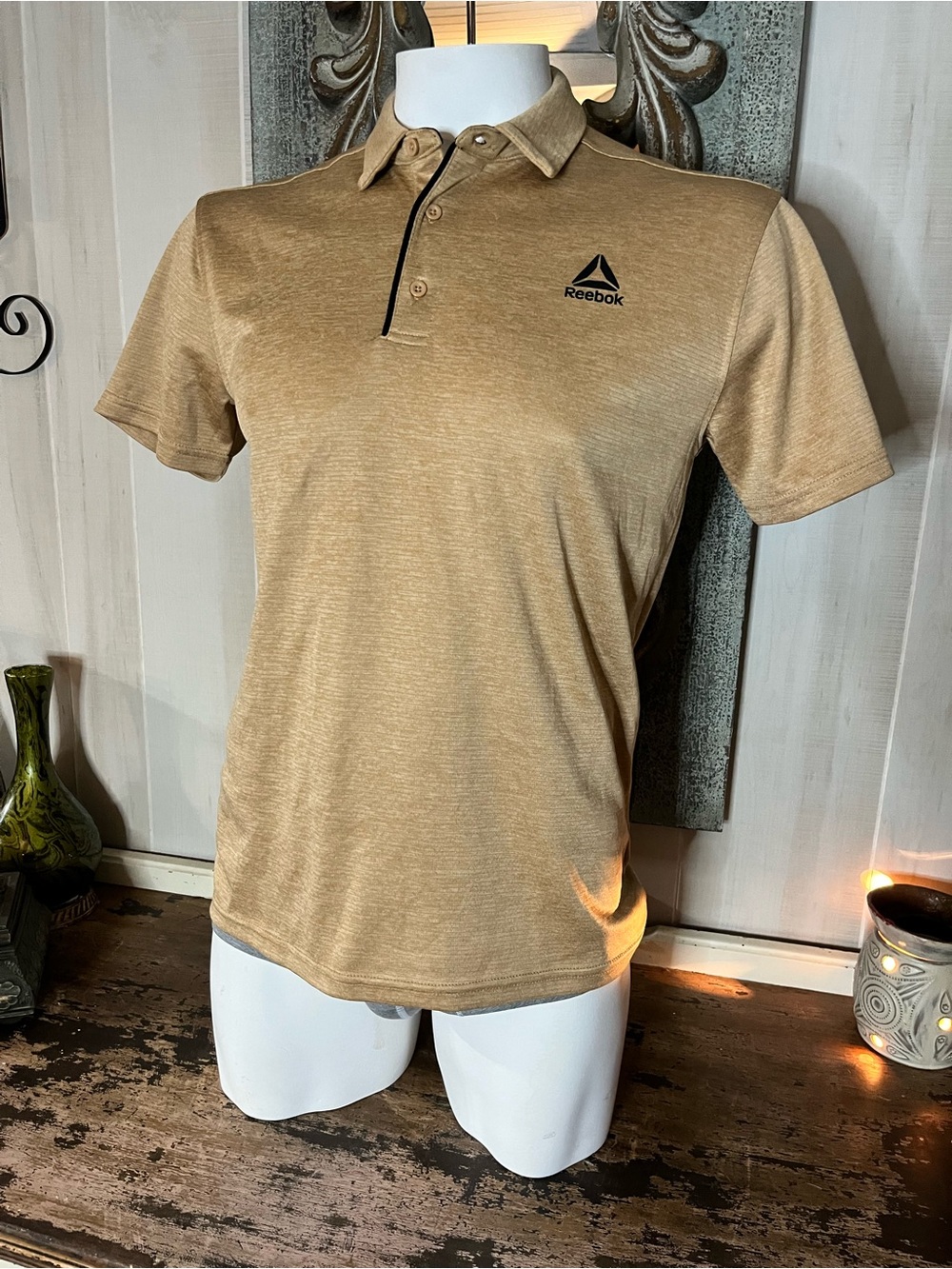 Reebok Men’s Heather Tan Polo with Black Trim